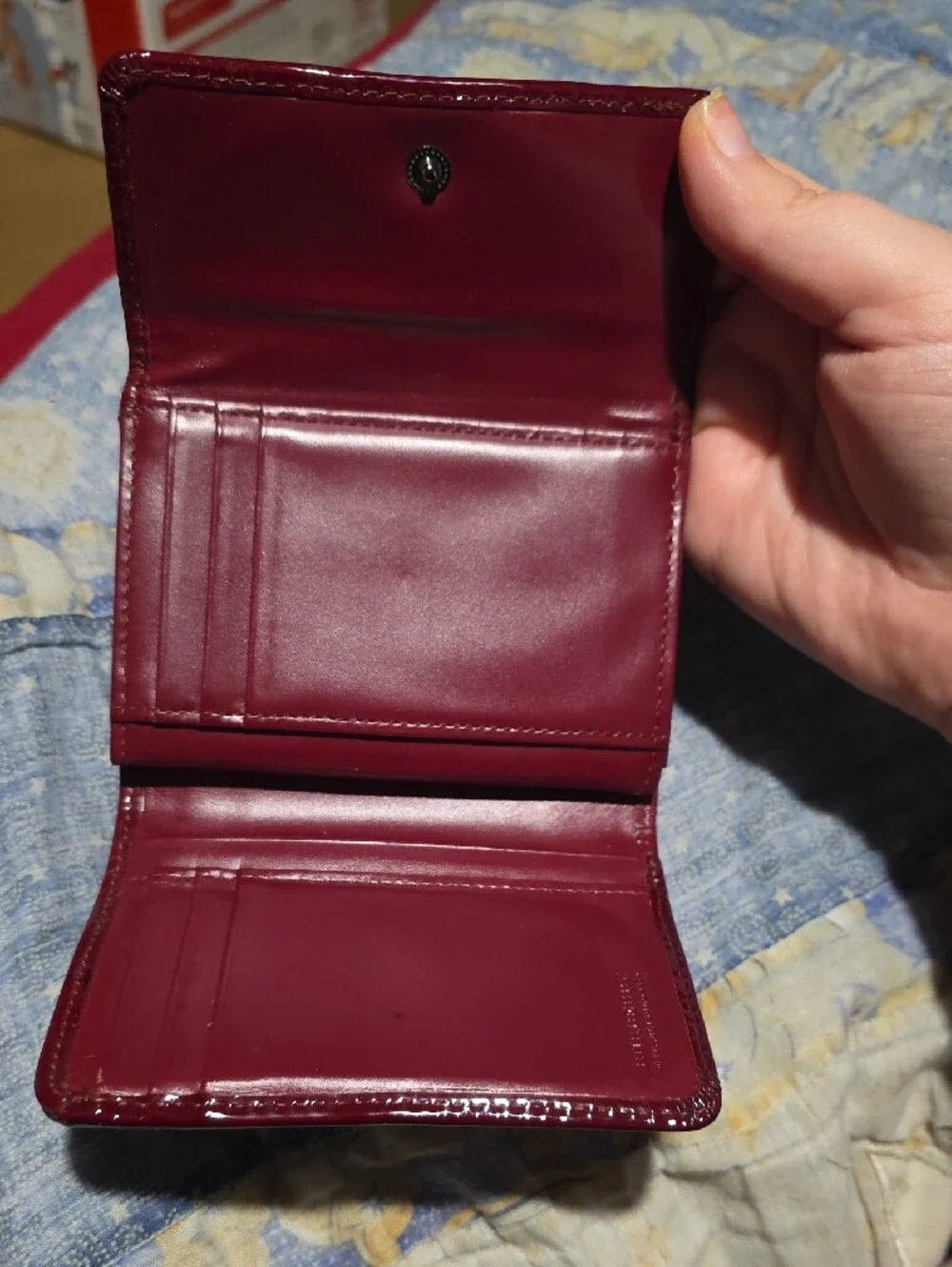 Women's Burberry Heart-Print Canvas Fold Wallet - Maroon and Cream